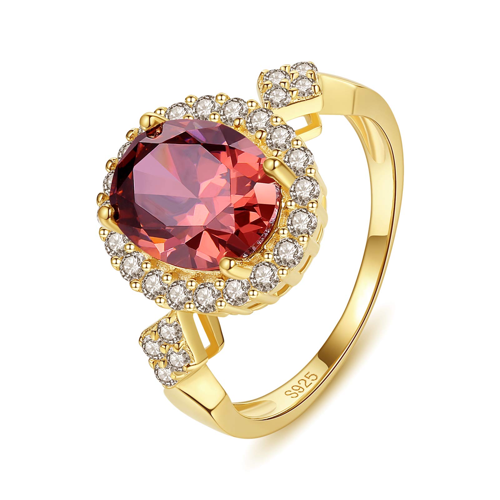 VIKI LYNN Wine Red Oval Cubic Zirconia Wedding Engagement Halo Ring for Women