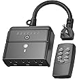BN-LINK Outdoor Light Timer with Remote Control (100 ft Range), Dusk to Dawn Photocell Sensor, 3 Grounded Outlets, Waterproof