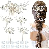 inSowni 17 Pieces Gold Metal Rhinestone Pearl Wedding Bridal Hair Side Comb Slides+U-shaped Flower Hair Pins+Pearl Twist Spiral Hairpins for Brides Bridesmaids Women Girls