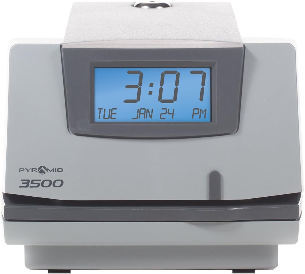 Pyramid Time Systems, Model 3500 Multi-Purpose Time Clock and Document Stamp, includes 25 time cards, ribbon, 2 security keys and user guide, Made in the USA: Electronics