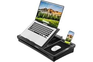 LAPGEAR Ergonomic Pro 2.0 Lap Desk with 9 Adjustable Heights, Built-in Mouse Pad & Phone Slot – Full Microbead Cushion, Stora