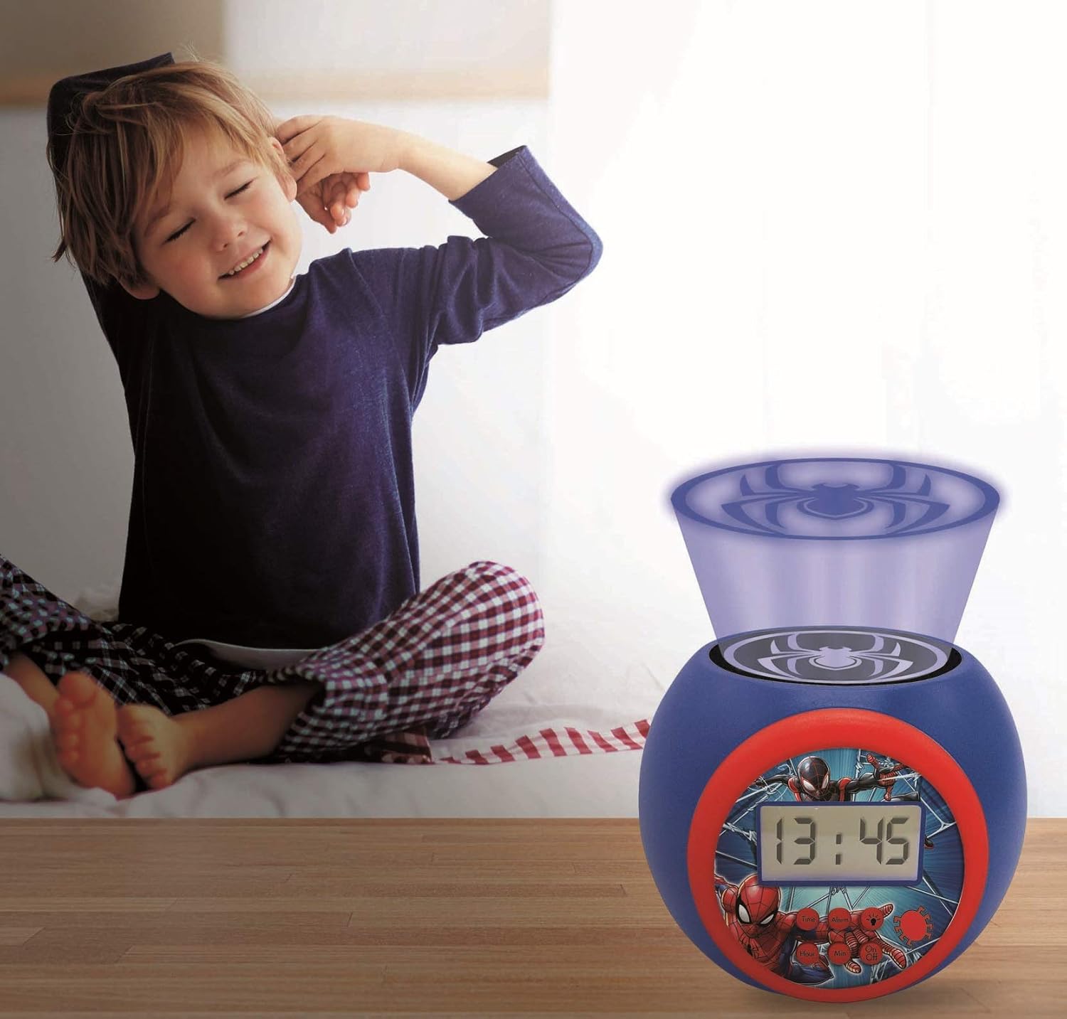 LEXIBOOK, Marvel Spider-Man Projector Alarm Clock with snooze function and alarm function, Night light with timer, LCD screen - Image 3