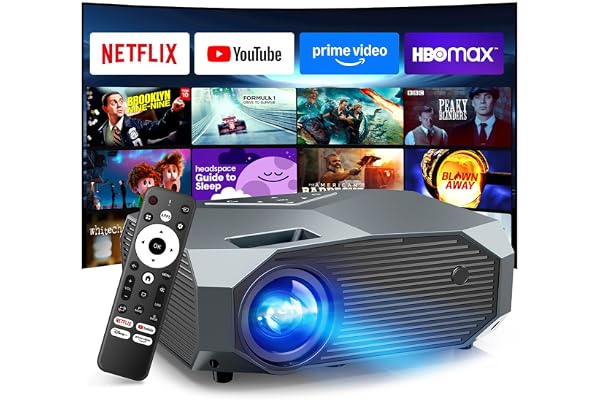 [Compatible with Netflix/High Brightness] Smart Projector with WiFi 6 and Bluetooth 5.3, 4K Outdoor Movie Projector with Prime Video/YouTube, Portable Proyector Compatible with HDMI/USB/iOS/Android