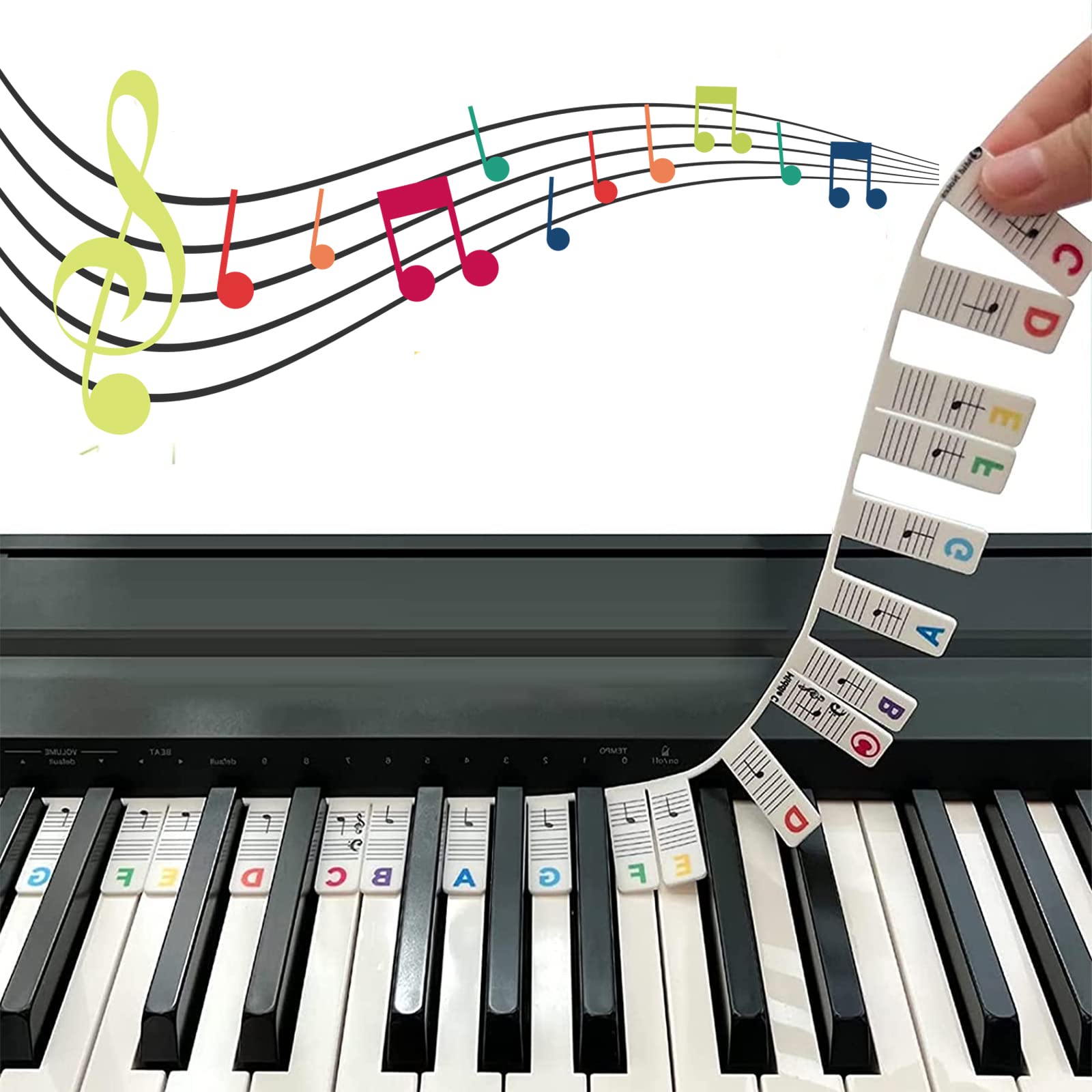 Hiieray Piano Keyboard Stickers 88 Full Size Removable & Removable Silicone Piano Key Note Labels, Piano Key Stickers for Kids Beginners Electronic Piano Accessory with Box,Rainbow