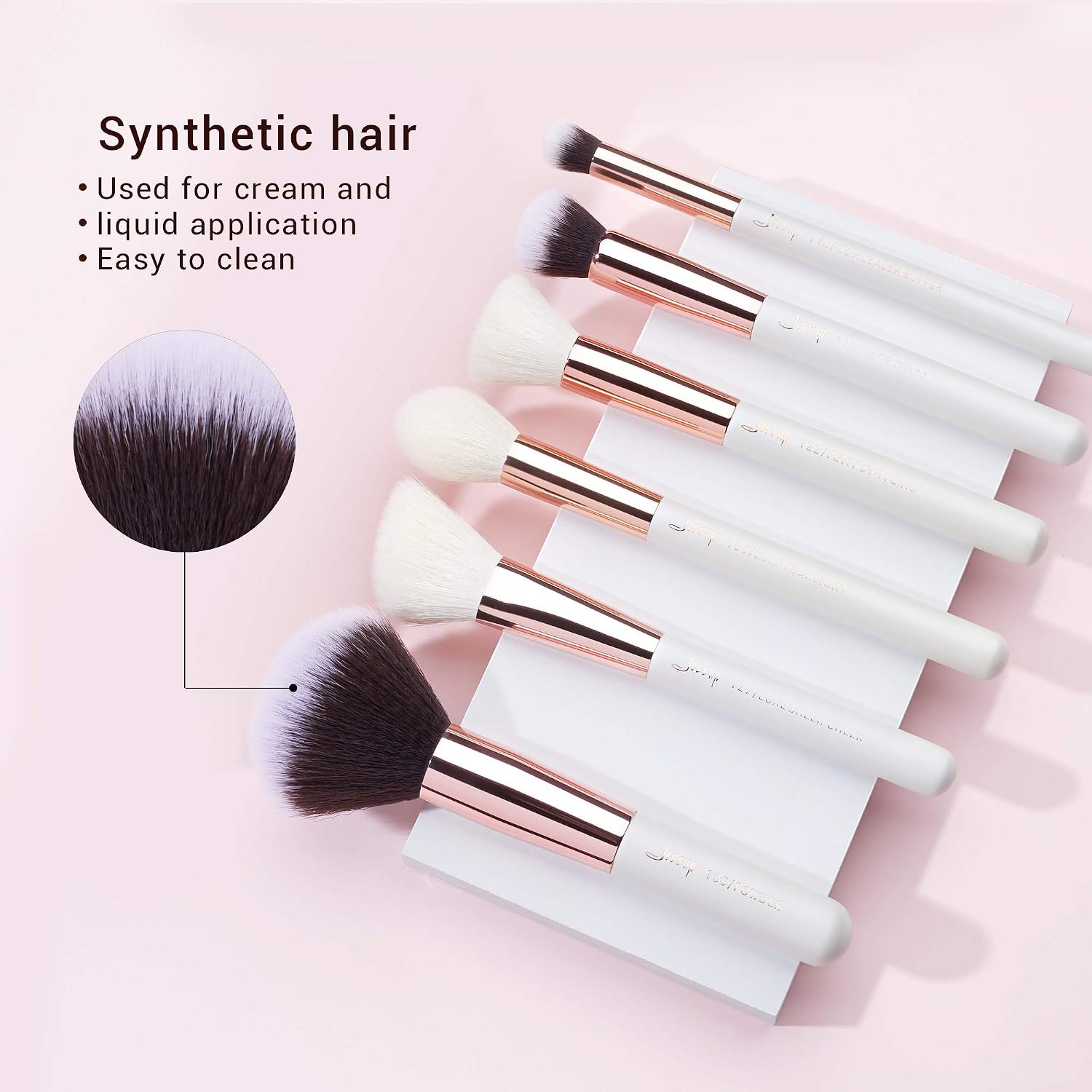 Jessup Brand 25pcs Professional Makeup Brush Set Beauty Cosmetic Foundation Powder Blush Eyeshadow Blending Highlighter Natural-Synthetic Hair Brushes (Pearl White/Rose Gold) T215 - Image 4
