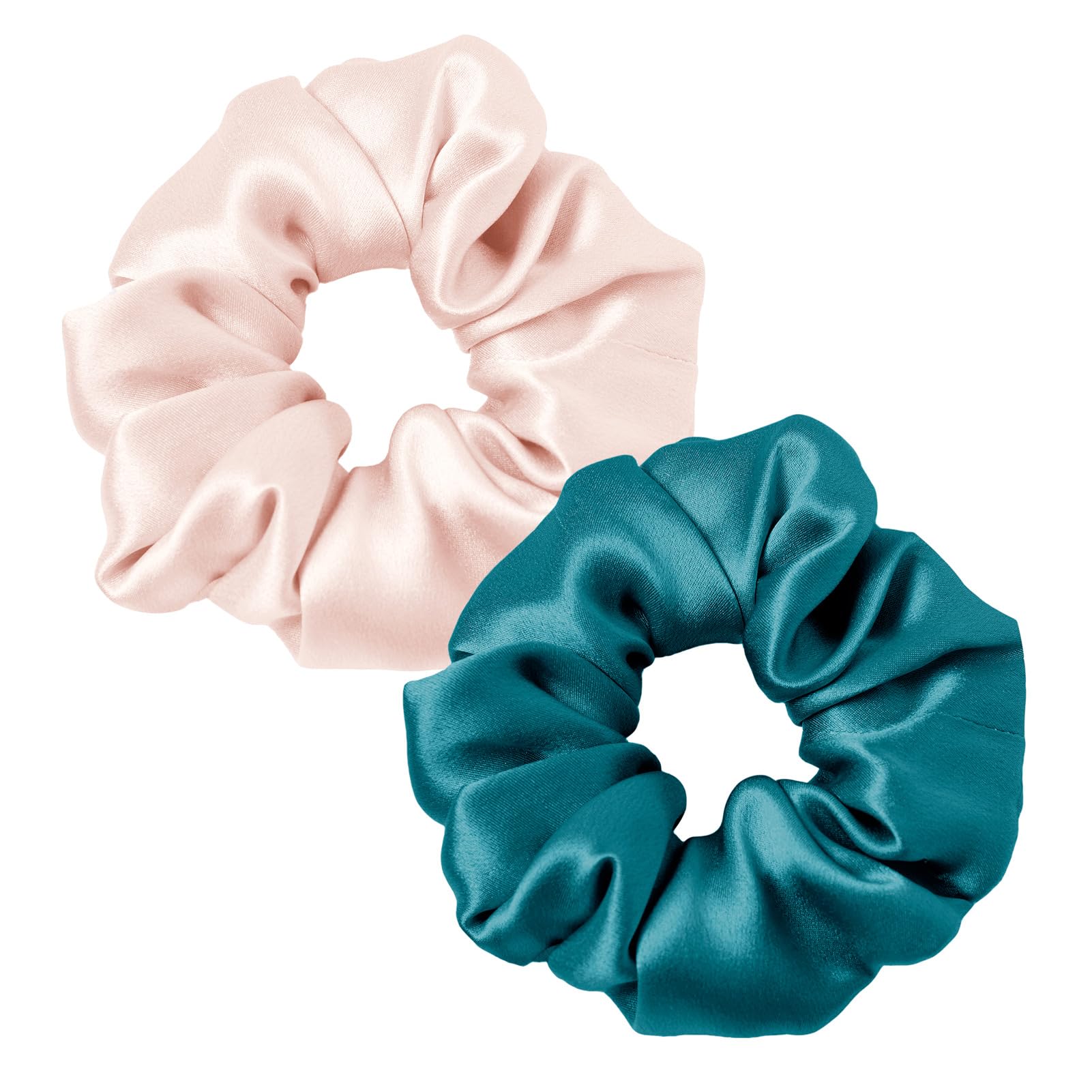 LILYSILK Women's 100% Silk Hair Scrunchies Ladies Elastic Hair Tie Bobbles Ponytail Holders for All Hair Type and Conditions and Preventing Hair Frizz Breakage Loss,Adriatic Blue+Light Beige — image 1