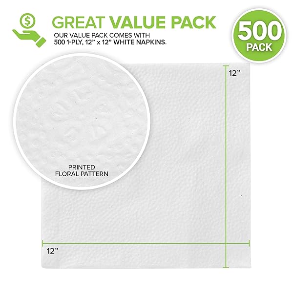 STOCK YOUR HOME 12 INCH DISPOSABLE NAPKINS – 1 PLY WHITE DINNER NAPKINS – PAPER NAPKINS FOR DINNER, PARTIES, CRAFTS, & DAILY USE – 500 PACK