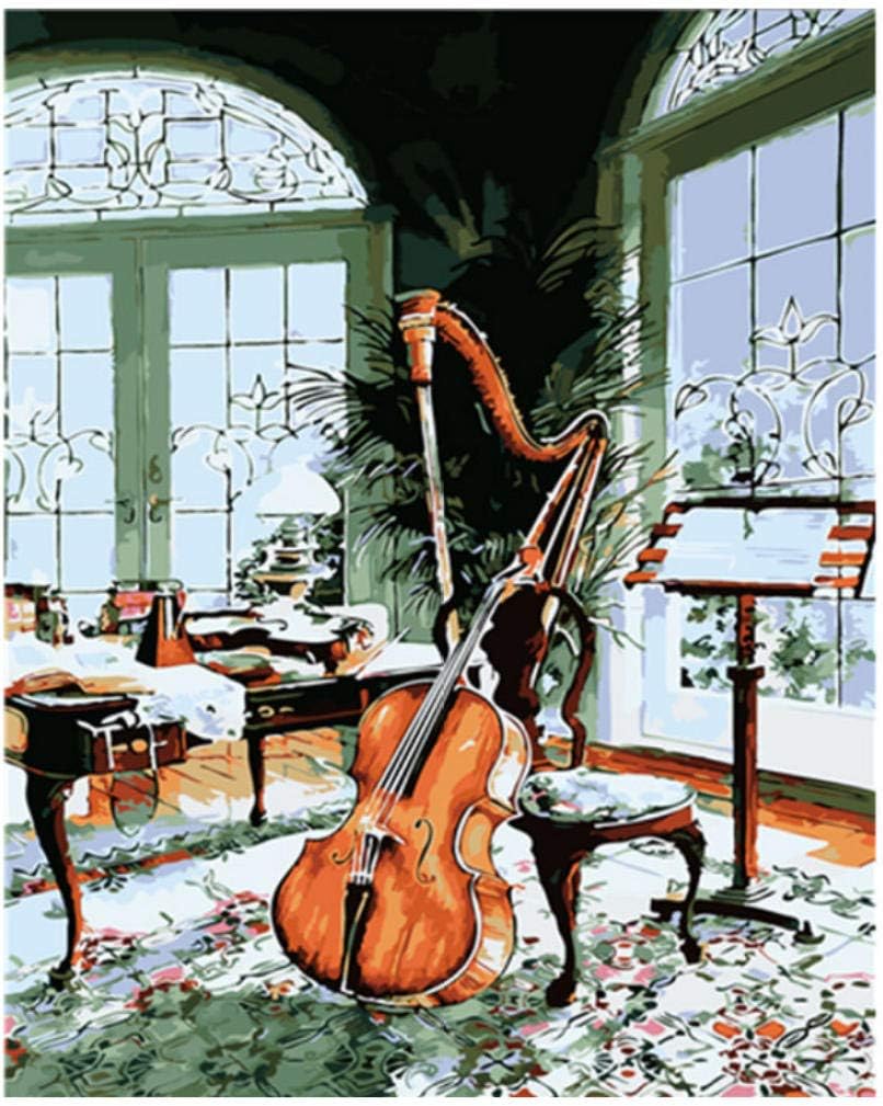 yangwuju Paint by Numbers for Adults Children Cello sheet music DIY Digital Painting by Numbers Kits on Canvas Birthday Gifts-No frame