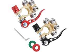 2 Pack Car Battery Terminal Connectors, 4 Way Quick Release Disconnect Car Battery Terminal with Hex Wrench Washers, for SAE/