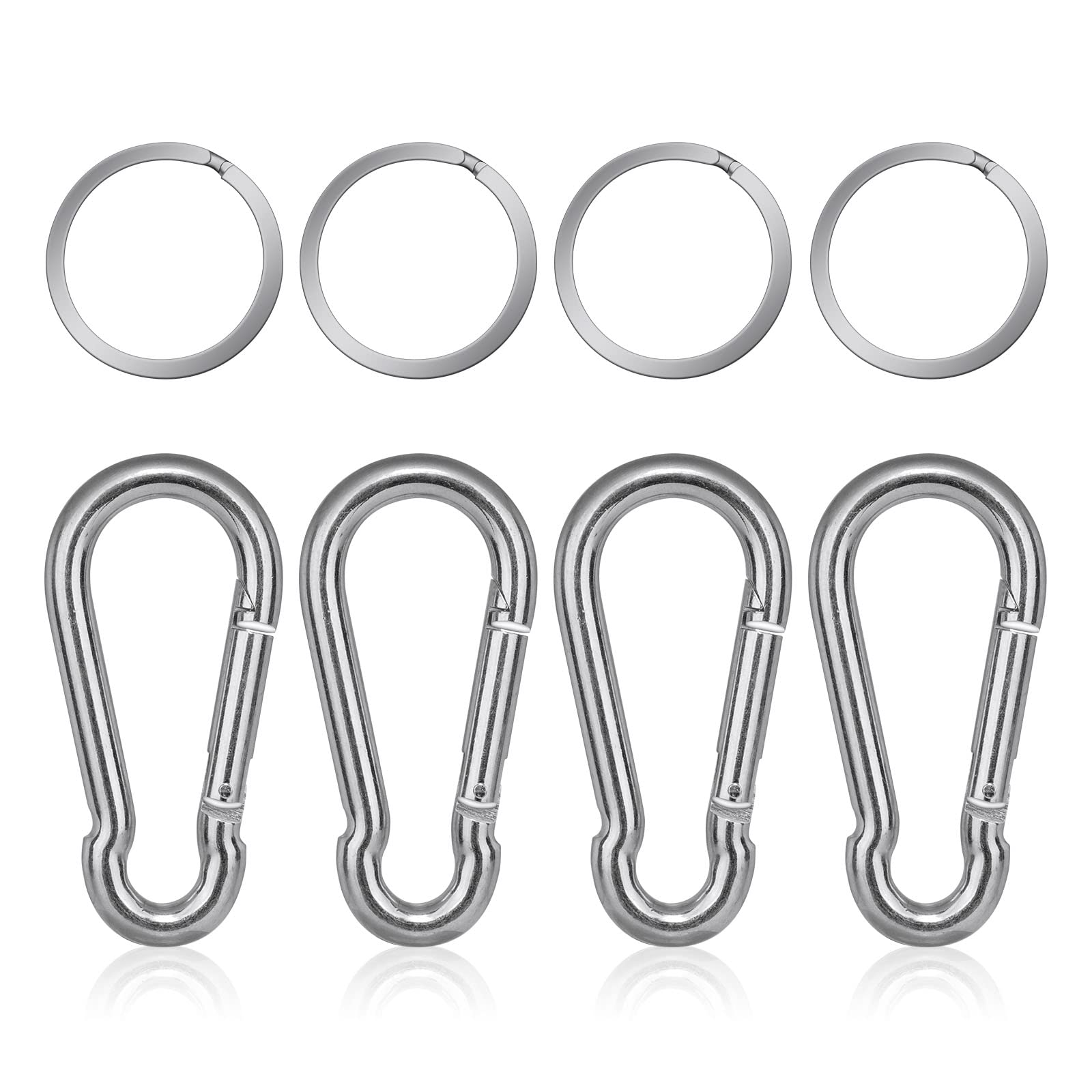 flintronic Carabiner Clip Heavy Duty M6x60mm, 4PCS 304 Stainless Steel Spring Snap Hooks Carabiner Clip, Locking Carabiners for Hammock Swing Set Outdoor Travel Camping Fishing Hiking