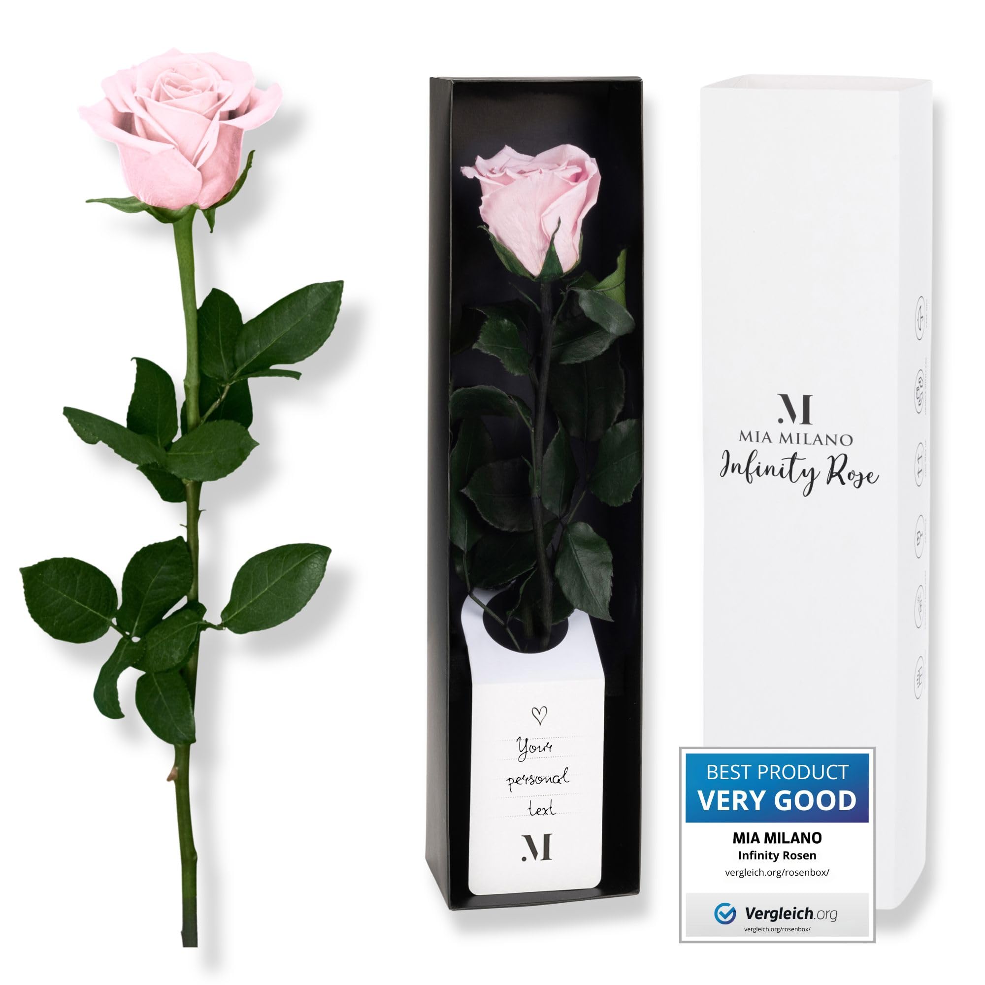 Infinity rose pink on a stem (3 year shelf life) Real pink rose in elegant gift box I Preserved flower with rose fragrance I Incl. gift card