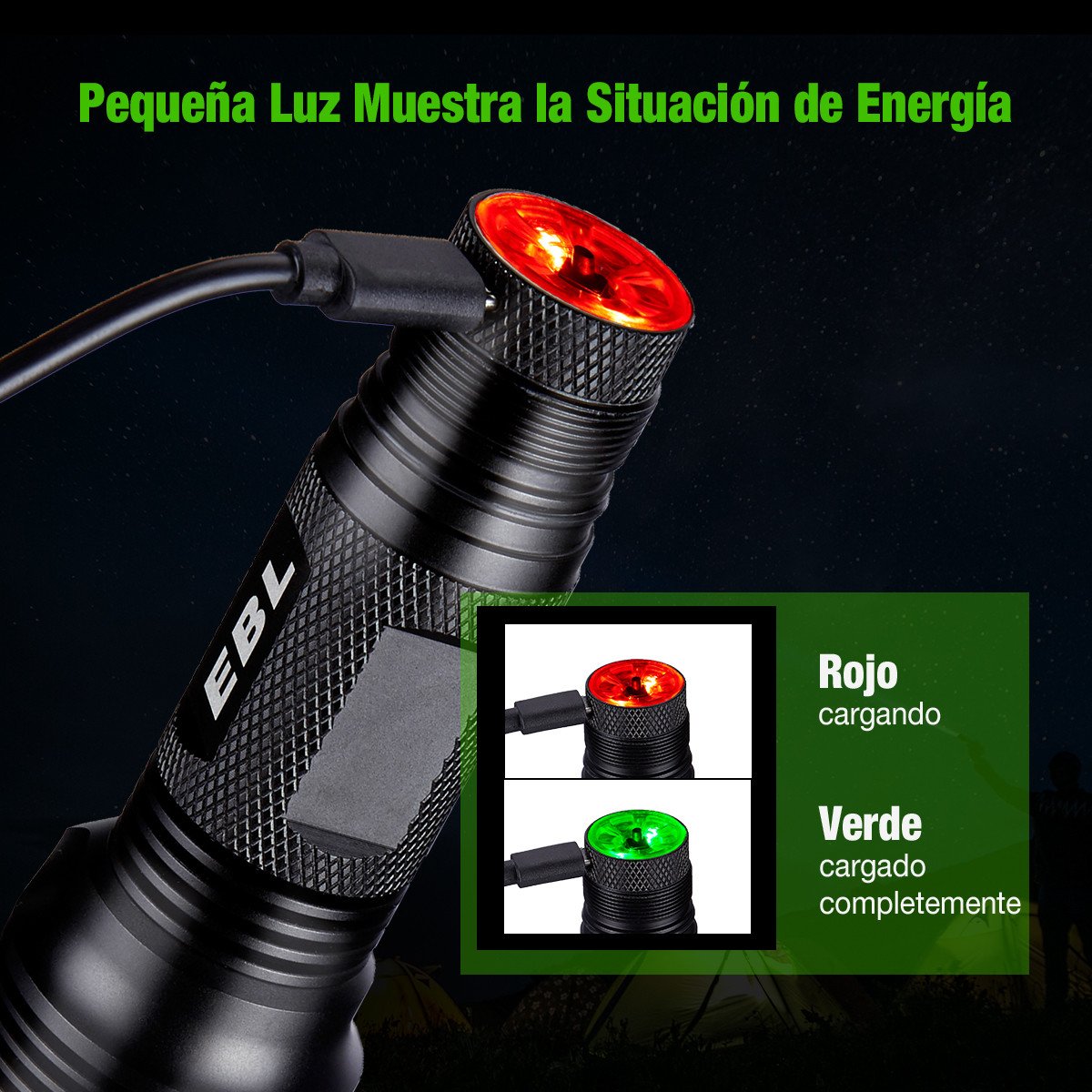 EBL 950 Lumen Linterna LED USB Recargable Impermeable IP68 con 6 modos, 2 Unidades 18650 Baterías para Ciclismo, Acampada, Senderismo, Montañismo