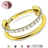 BodyBonita G23 Titanium Cartilage Earring Hoop Stacked Clicker 16G CZ Double/Triple Septum Rings Conch Piercing Jewelry Tragus Daith Helix Nose Rings Hoops for Women Silver/Gold Plated 8mm 10mm 12mm