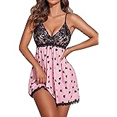 Avidlove Women Nightgown Sexy Sleepwear Lace Chemise V-neck Modal Babydoll Lounge Dress