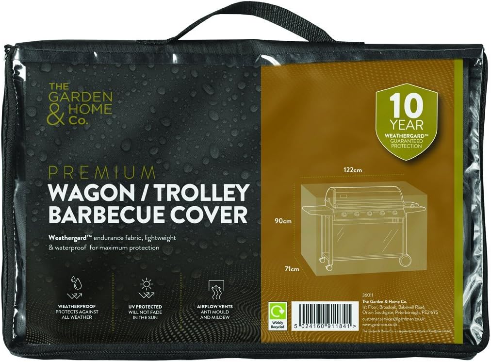 The Garden & Home Co Premium Large BBQ Cover, 122 x 90cm, in Black, fully weather resistant, UV protected