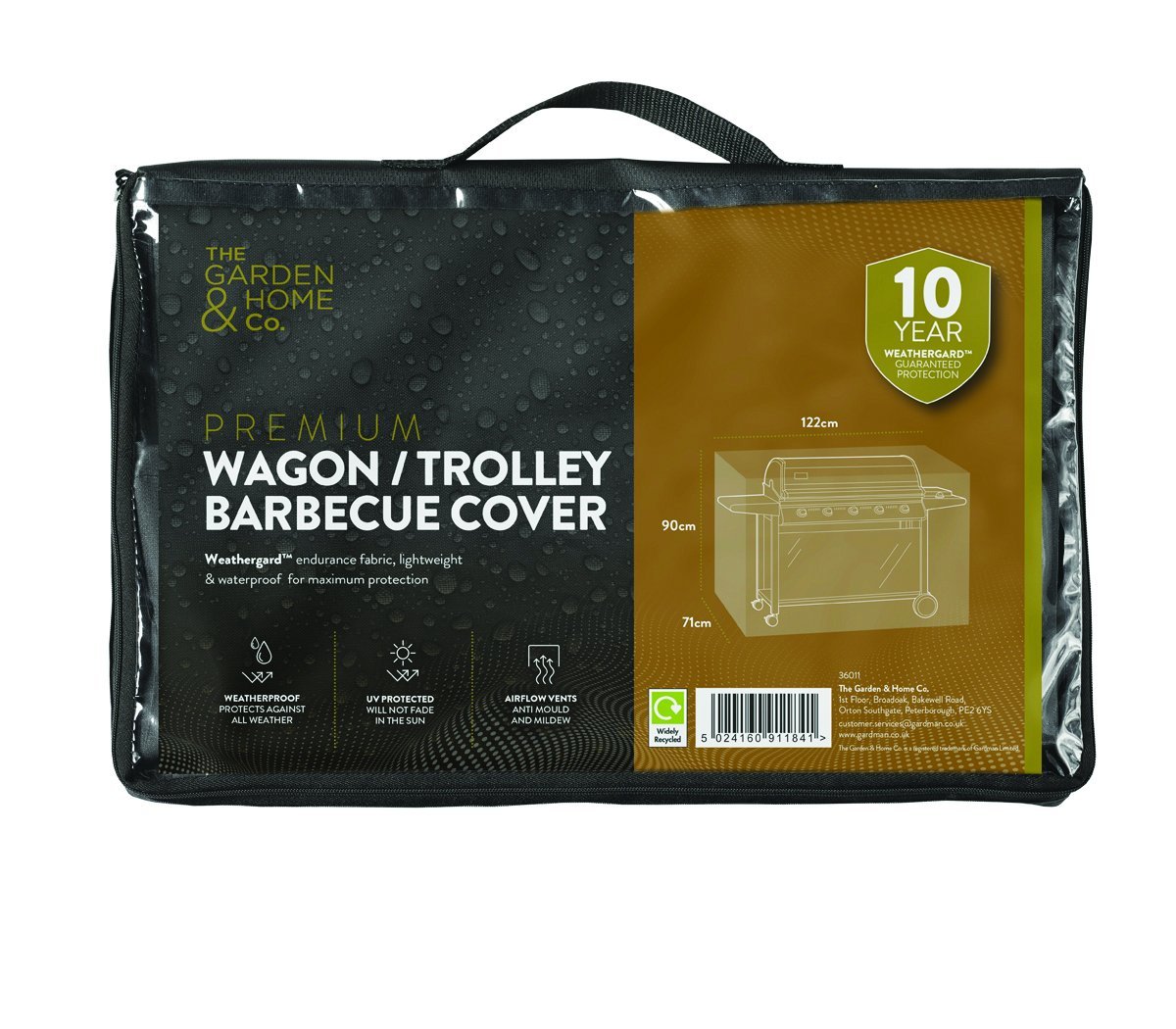 The Garden & Home Co Premium Large BBQ Cover, 122 x 90cm, in Black, fully weather resistant, UV protected, garden furniture protection, one size, 36011