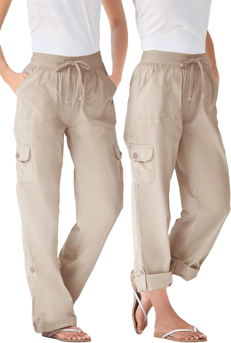 Woman Within Women's Plus Size Convertible Length Cargo Pant - 12 W,  Natural Khaki Beige at Amazon Women's Clothing store