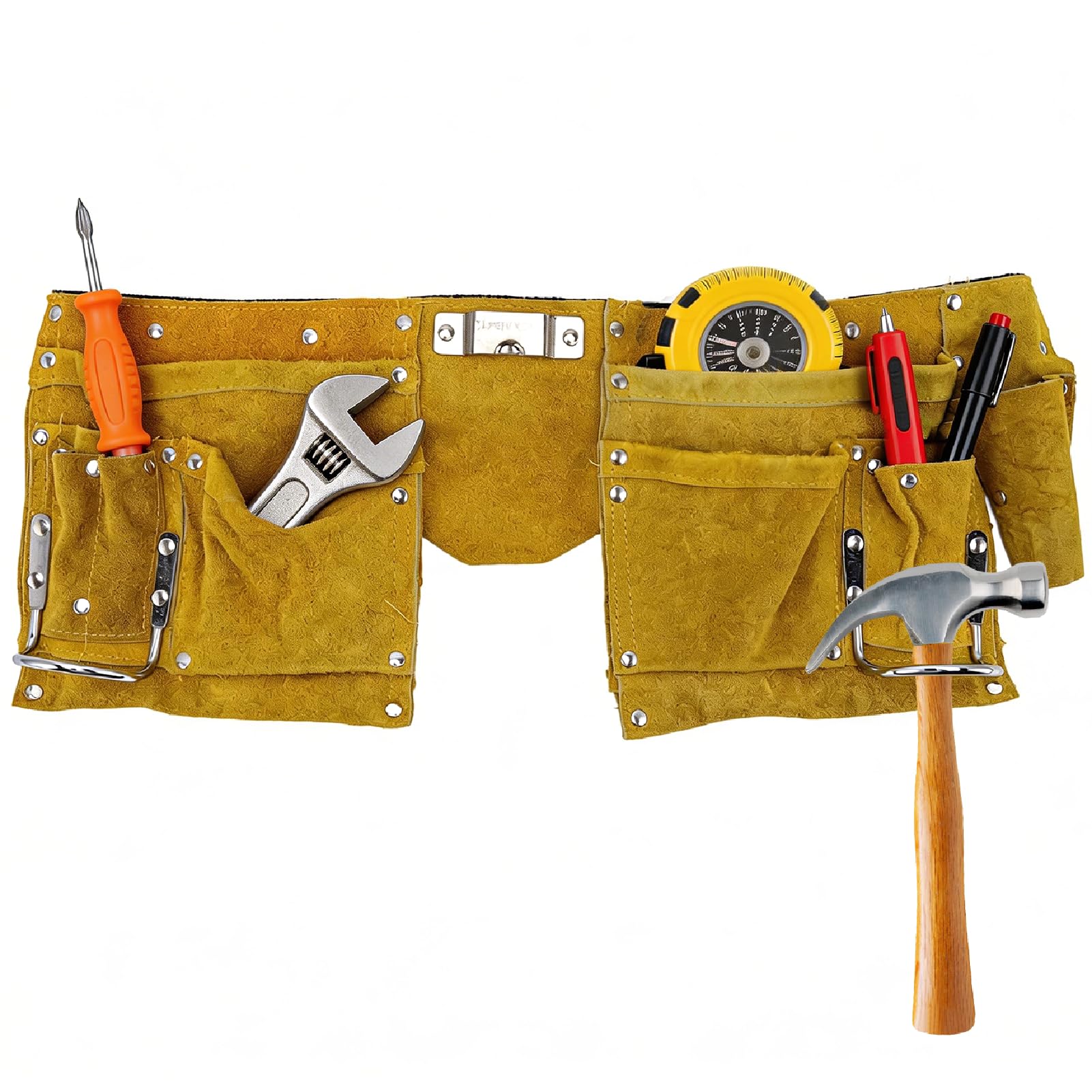 Leather Tool Belt Tool Heavy Duty Construction Tool Belt Multiple Pockets Quick Release Belt Apron Carpenter Tool Belt Wearproof Portable for Woodworking