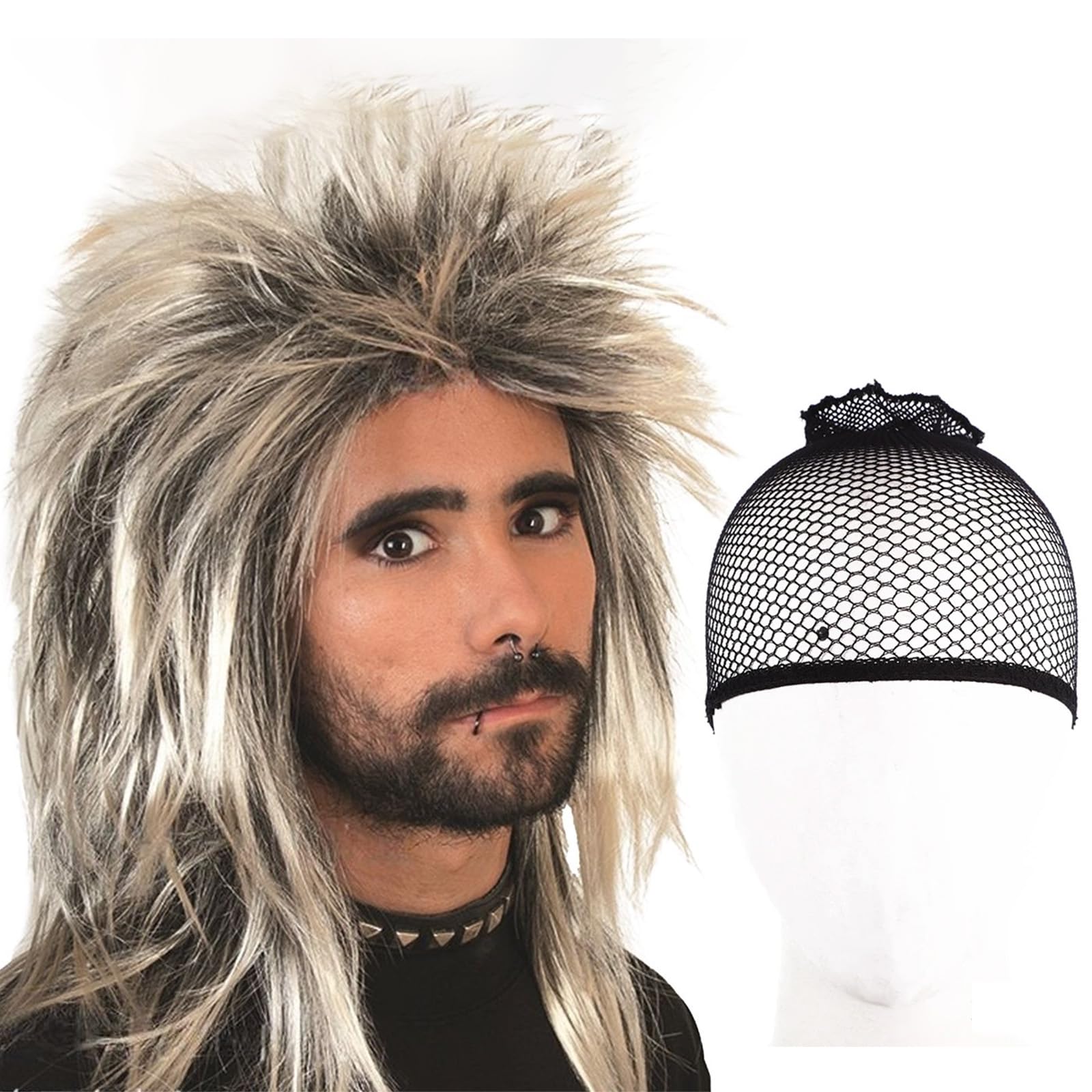Colaren Mullet Wigs for Men, 70s|80s Mens Wig Fancy Dress, Hippie Pop Rock Wigs with Wig Cap