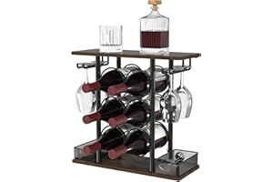 VyGrow Wine Rack, Sturdy Wine Rack, 3 Animals Wooden and Metal Easy to Assemble for 6 Bottles and 4 Glasses for Home, 6.29" D