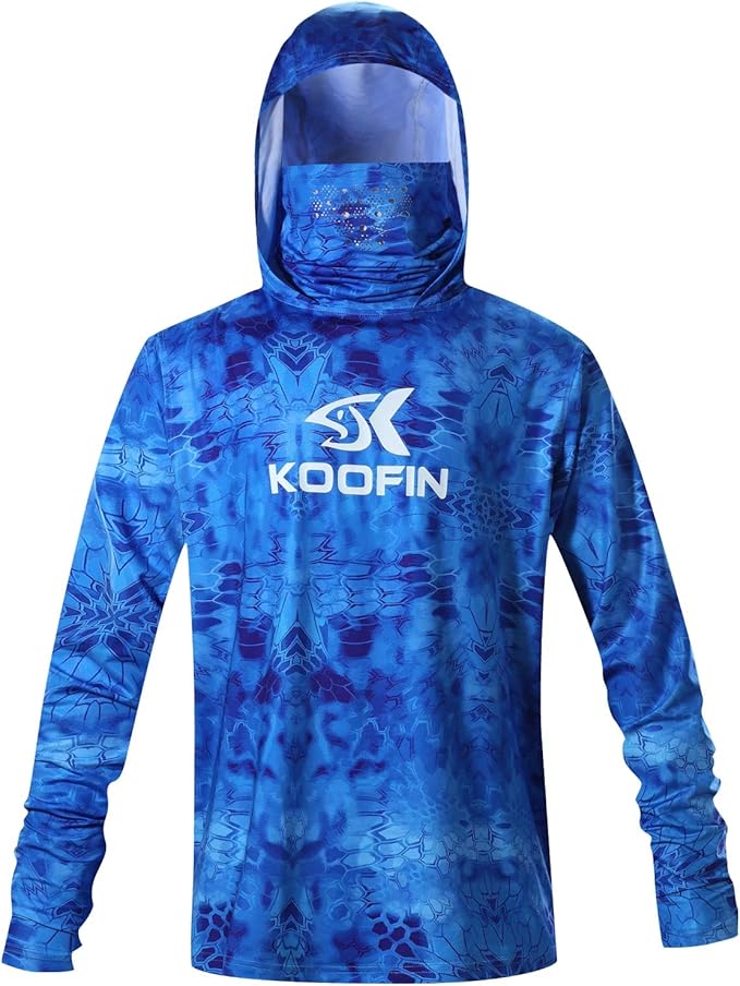 KOOFIN GEAR Performance Fishing Hoodie with Face Mask Hooded Sunblock ...