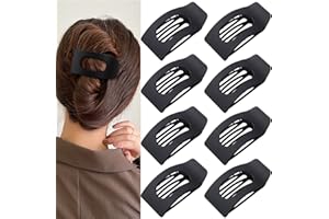 8 Pack Black Flat Hair Clips for Women – Large Matte No-Slip Rectangle Claw Clips for Thick & Thin Hair, Strong Hold Square H