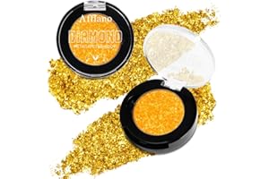 Afflano Yellow Glitter Eyeshadow Makeup, Single Diamond Gold Shimmery Eyeshadows, Super Pigmented Sunset Gold Glitter Yellow 
