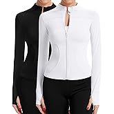 Simlakey 2 Pack Women's UPF 50+ Sun Protection Jackets Cooling Athletic Lightweight Cropped Full Zip Long Sleeve Shirt Hiking