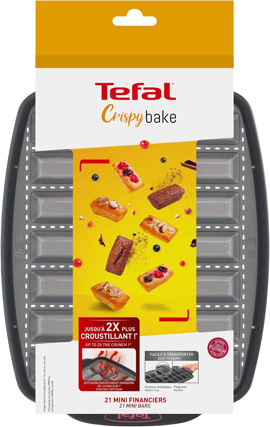 Tefal Crispy Bake Mould for 21 Mini Bars J4171314 Cake, Silicone, Black - Image 3