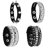 Naturahand 4 Pcs Leather Punk Bracelet Goth Accessory for Women Men 80s Costumes Accessories Studded Gothic Rock Bracelet Cuff