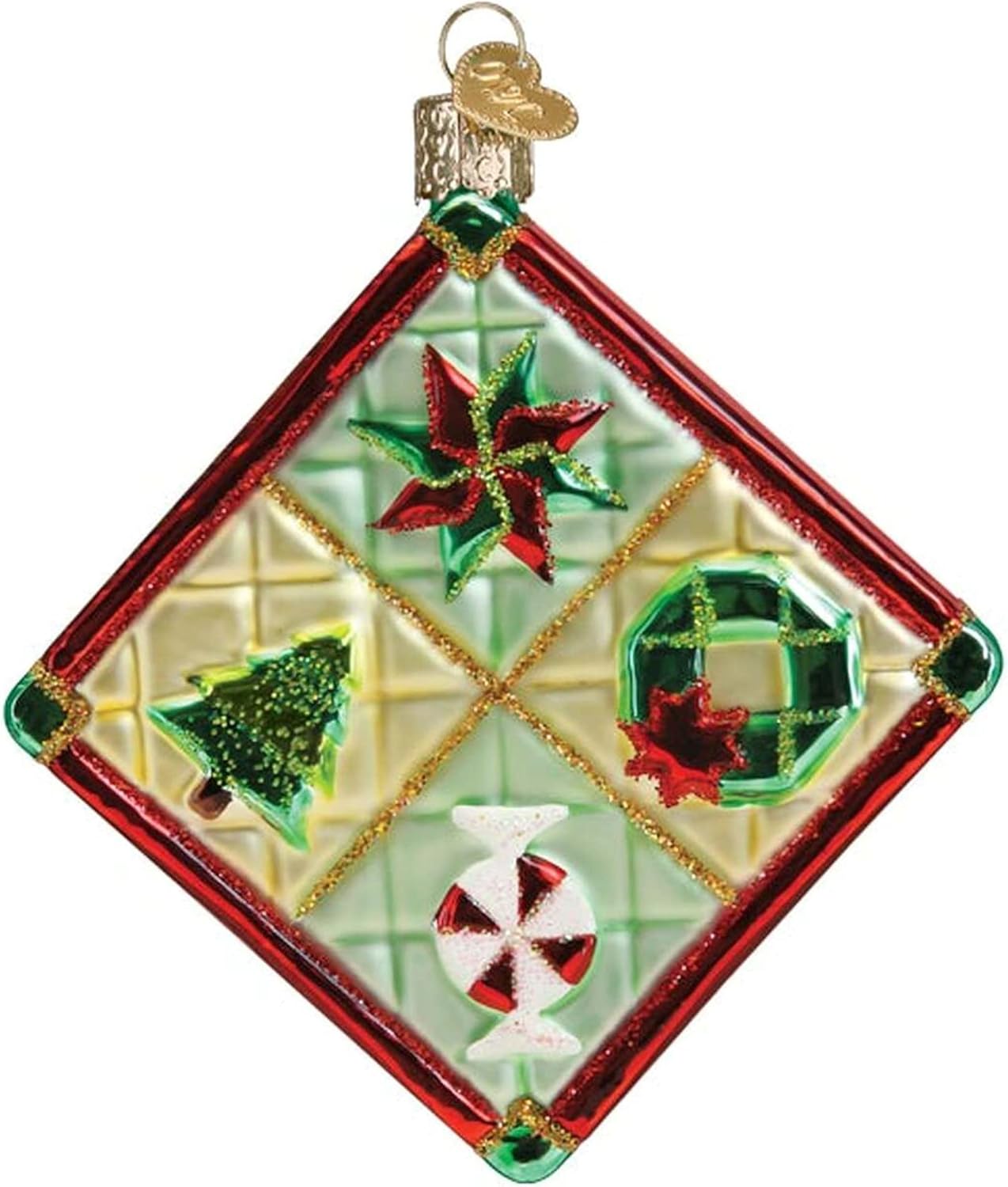Ornaments - Old World Christmas Christmas Quilt Glass Blown Ornament for Christmas Tree