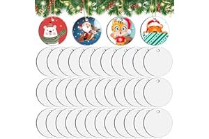 BILLBOTK 35 Pieces Sublimation Ornament Blanks, Round Blank Sublimation Ornaments Sublimation Christmas Ornament Blanks for Christmas Tree Décor, DIY Handmade Crafts(2.76 inches)