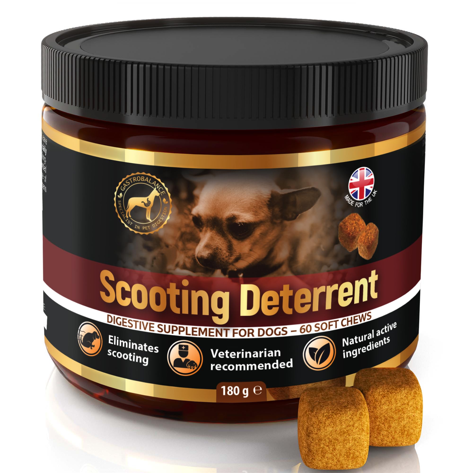 Gastrobalance dog scooting treatments - Natural scoot stopper for itching dog - 60 tasty soft chews to stop dog scooting (Chicken flavour)