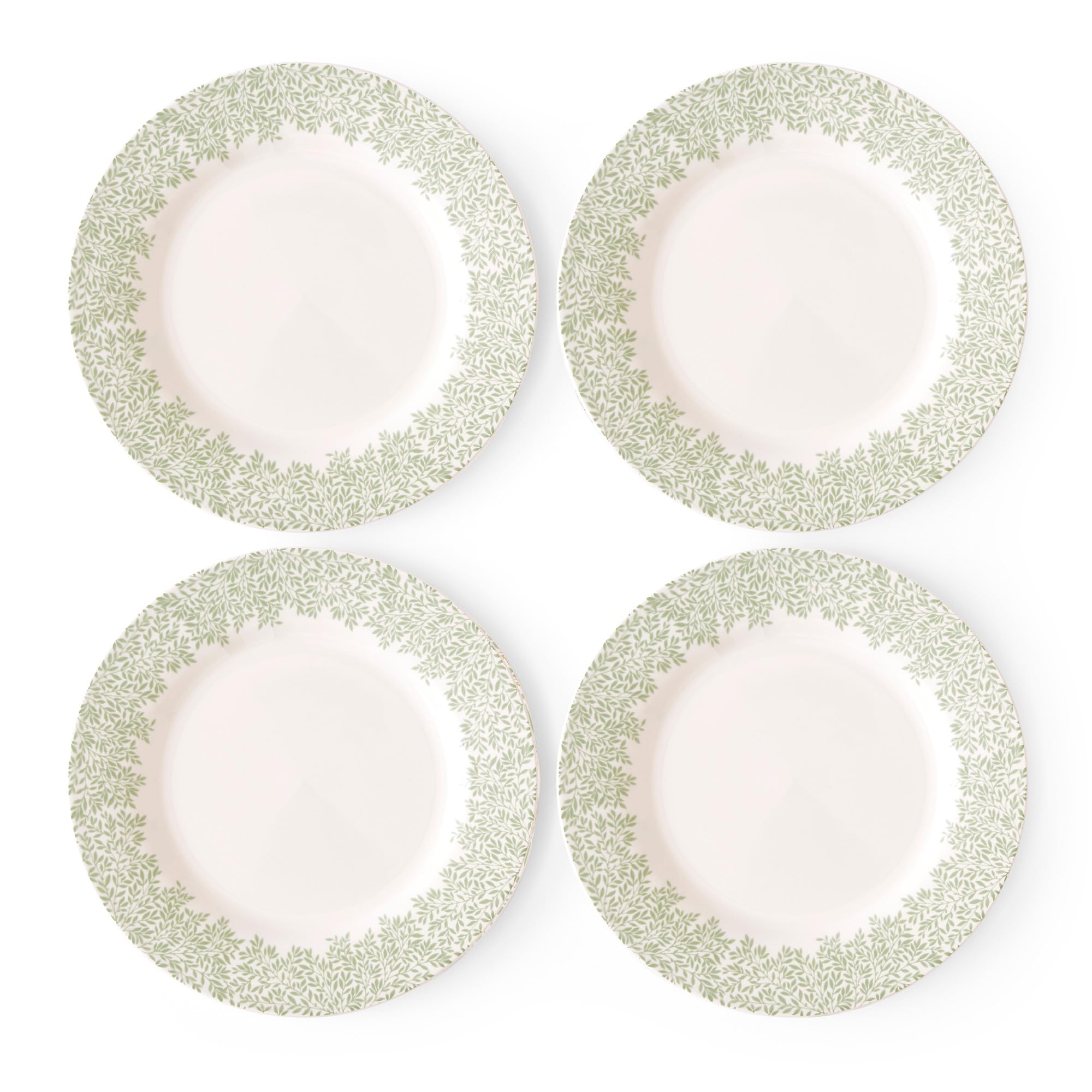 Spode x Morris & Co Set of 4 Standen Dinner Plates - Quality Earthenware Dinner Plate with All-Over Leaf Border Design, Made in England, Dishwasher & Microwave Safe