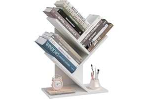 ZRWD Tree Bookshelf, 3-Tier Book Storage Organizer Shelves Floor Standing Bookcase, Wood Storage Rack for Office Home School Shelf Display for Cd/Magazine（White）