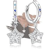 Sterling Silver Star Hoop Earrings for Teen Girls - Colorful Cubic Zirconia Hoop Earrings for Women Hypoallergenic Lightweight Loop Earring Gifts for Granddaughter Christmas