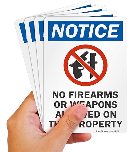 SmartSign "No Firearms Or Weapons Permitted" Plastic Signs (Pack Of 5) - 9x12 Inch, Red/Black On White