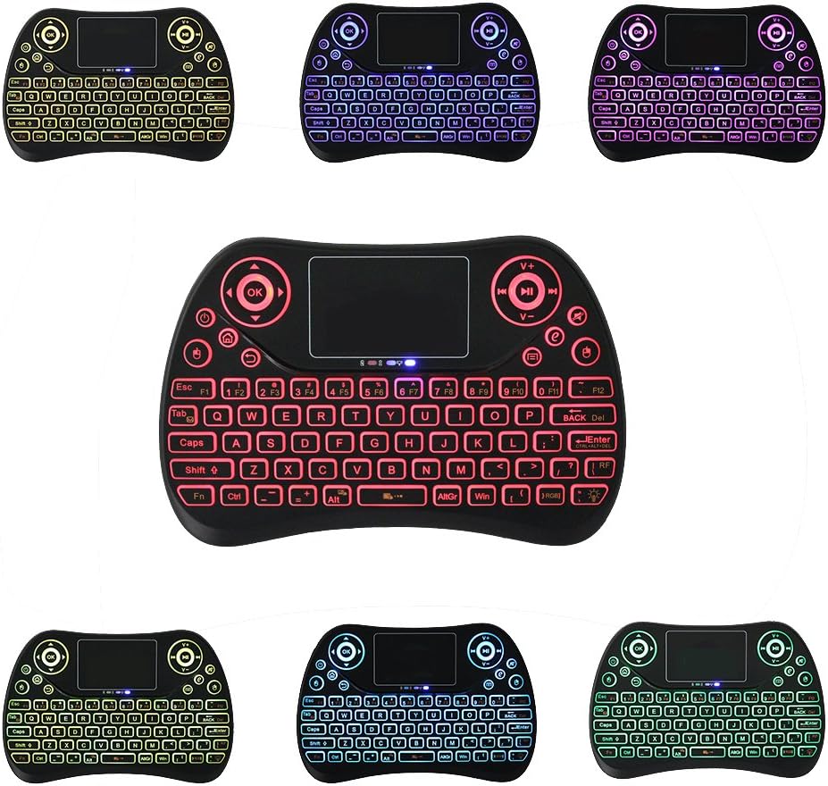 Colorful Backlit Mini 2.4G Wireless Touchpad Keyboard Mouse, USB Rechargeable,Support Windows, Android and iOS, Linux OS, Google, Android tv box,HTPC,IPTV,PC etc (backlit 7 color)