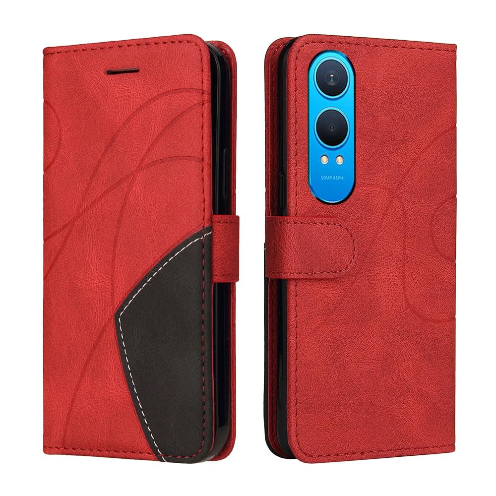 XINNI Protective Phone Case for OnePlus Nord CE4 Lite 5G, PU/TPU Vintage Flip Leather Shockproof Cover Magnetic Book Style Wallet, Red