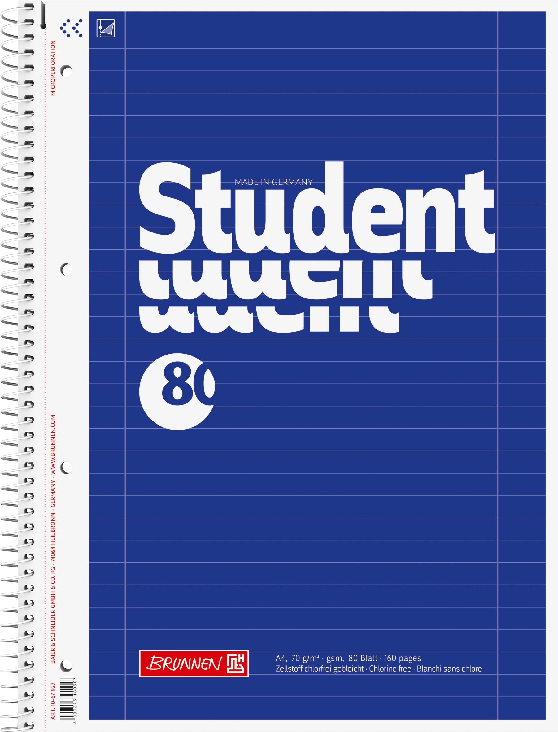 Brunnen 1067927 Student Notebook/Notepad, A4 Ruled, 27 Lines, 70 GSM, 80 Pages