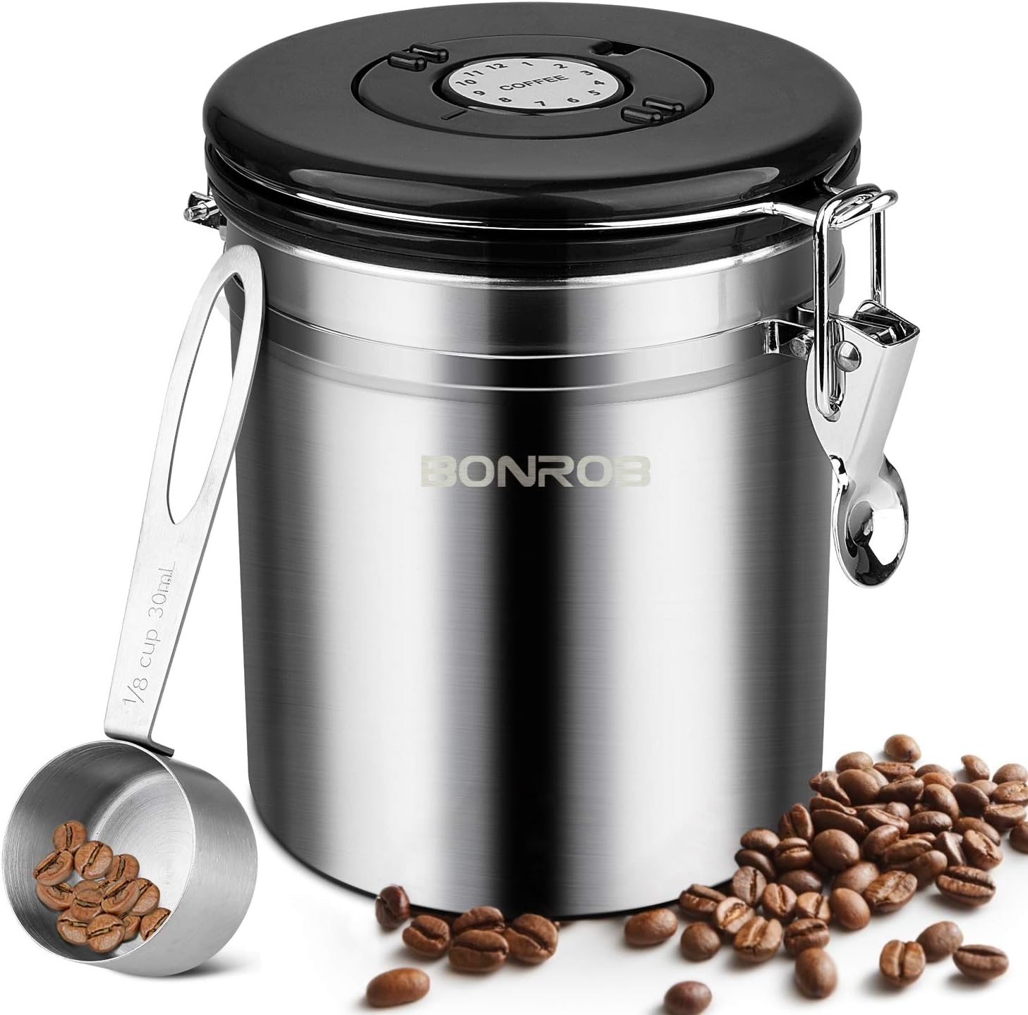 Ground Bean Coffee Steel Stainless Oz 16 Canister Coffee Airtight Bonrob Jar Freshness Maintain For Wheel Calendar And Valve Co2 Scoop With Container Storage Food Jars Canisters Food Storage Is Discounted