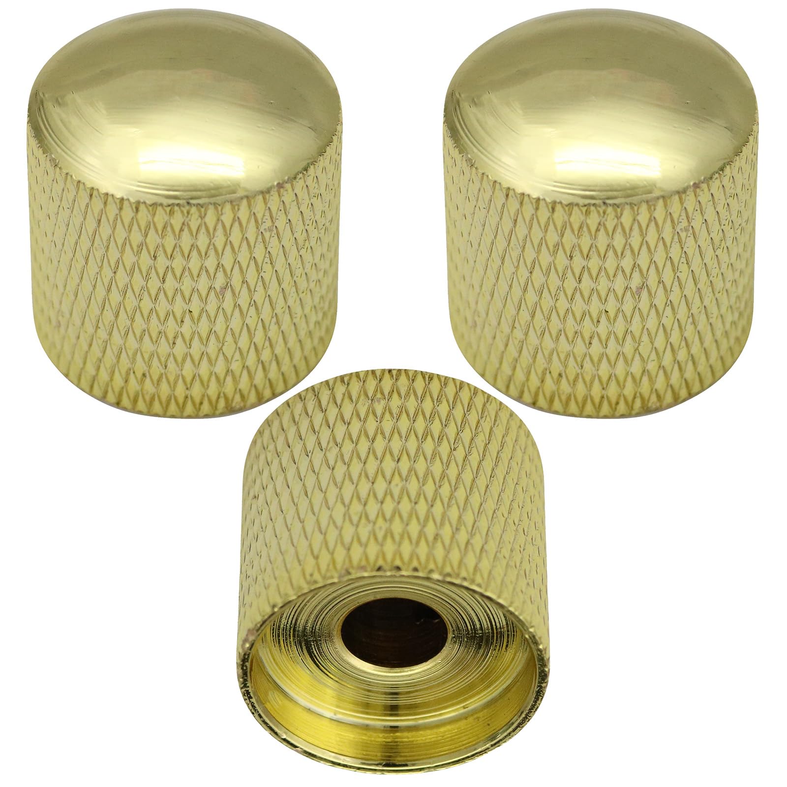 Pack of 3 6mm Round Hole Metal Domed Top Knurled Guitar Tone/Volume Control Knob (Gold)
