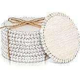 Meanplan 10 Pieces Beaded Wood Coasters Bulk Farmhouse Coasters for Drinks Coffee Table 4.7 Inch Round Farmhouse Beaded Rustic Decorative White Bar Mats for Home Kitchen Decor