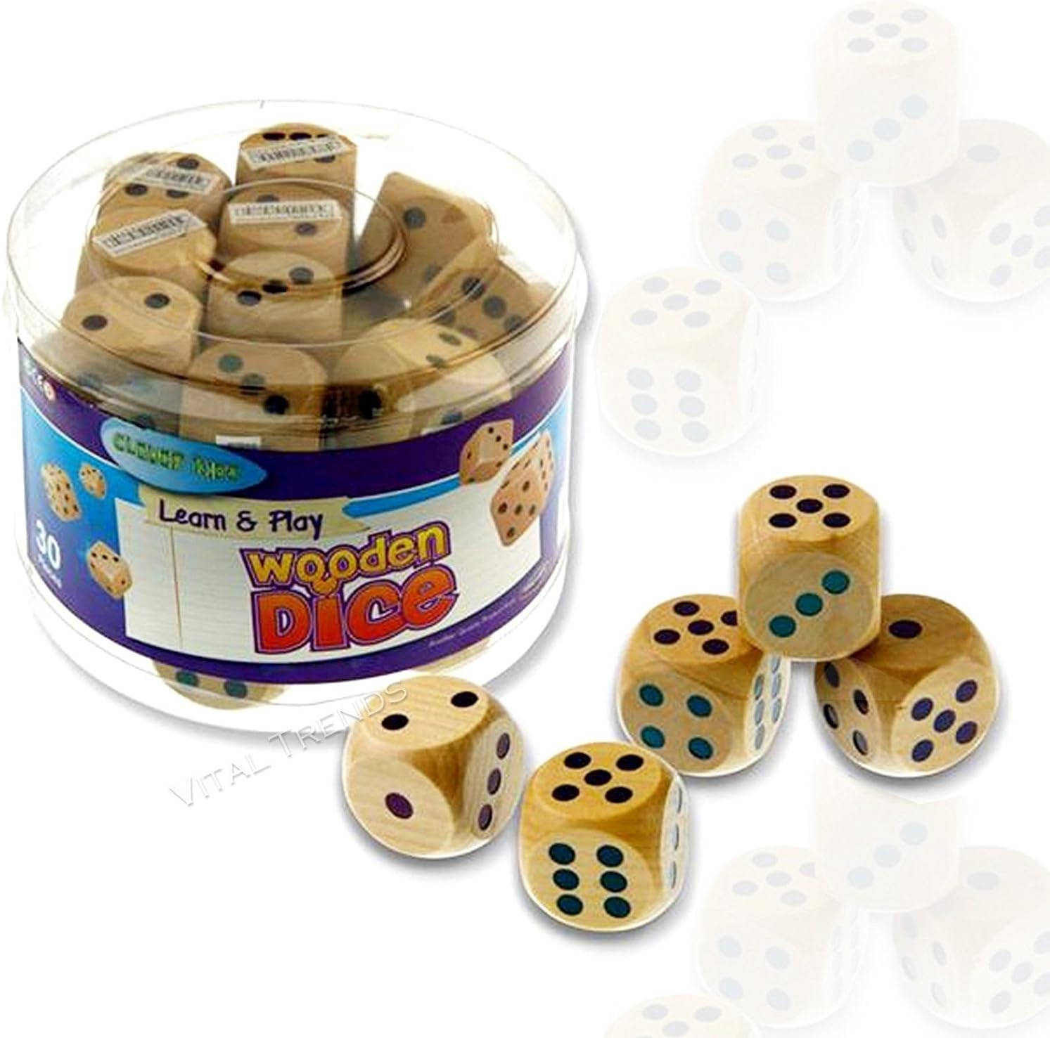 VITAL TRENDS Large 25mm Wooden Dice Six Sided Spot Dice D6 RPG for Board Games (9 DICE)