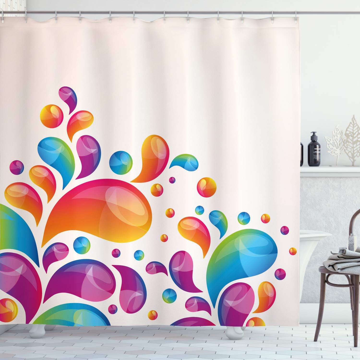 Ambesonne Colorful Home Decor Shower Curtain, Cute Raindrops in Different Size in Gradient