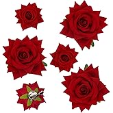 6 Pcs Red Rose Hair Clip for Women Girls, Flower Hair Clips Fabric Brooch Rose Floral Clip, Rose Red Hair Accessories for Wedding Halloween Party (2, Large and 4, Medium)
