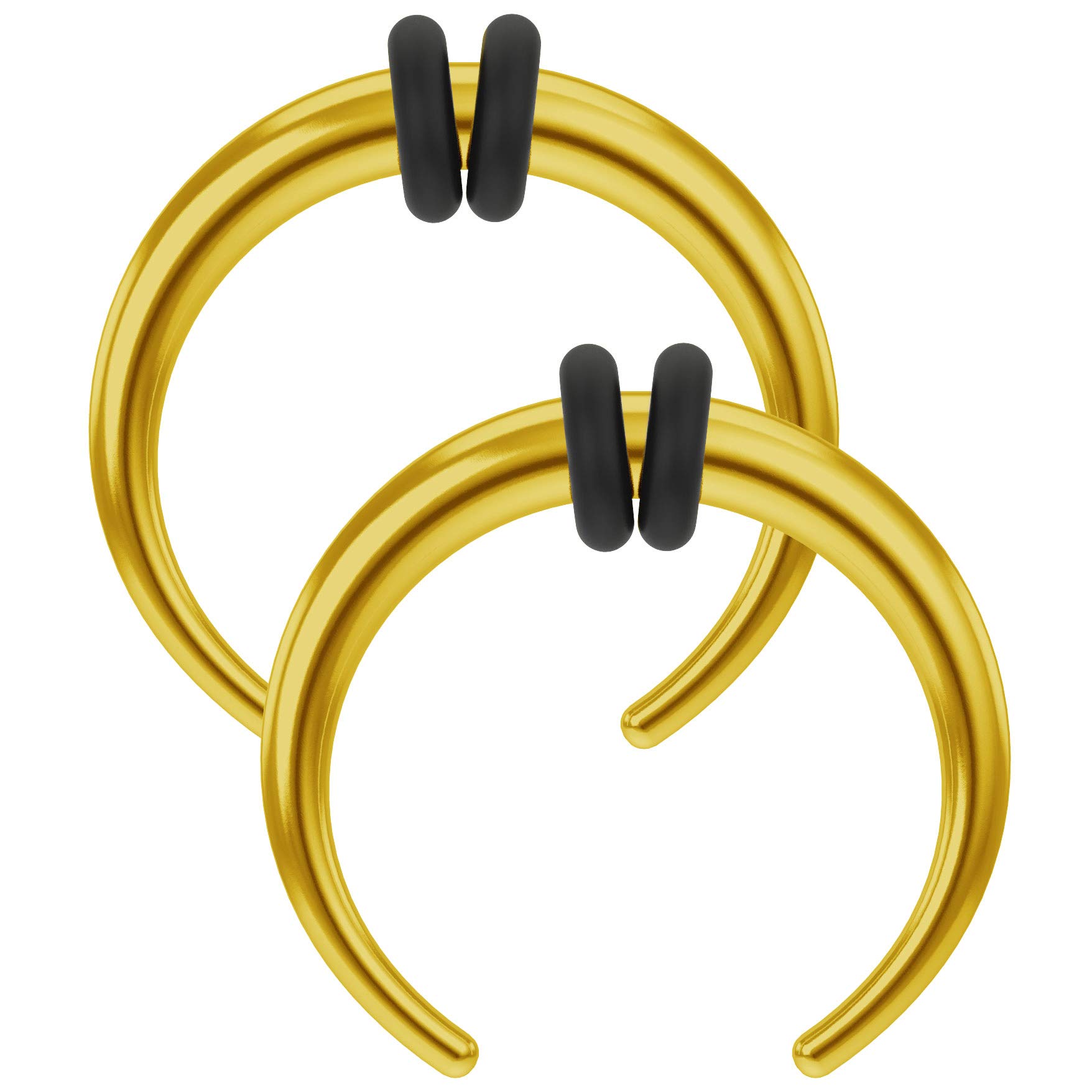 2pc Gold Pinchers Septum Bar Buffalo Taper Horseshoe Bar Double Rubber O-Rings Crescent C-Shape Tapers 14g 1.6mm