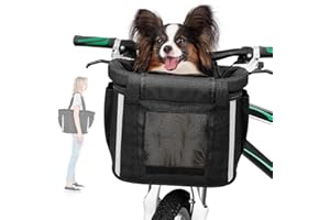 ANZOME Bike Basket, Folding Small Pet Cat Dog Carrier Front Removable Bicycle Handlebar Basket Quick Release Easy Install Detachable Cycling Bag Mountain Picnic Shopping