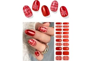 AutyaMee Semi Cured Gel Nail Strips (L-Mirror Red ), Christmas, 20 Pcs Gel Nail Wraps, Stickers, Snowflake, Long Lasting, Works With Any UV Lamps
