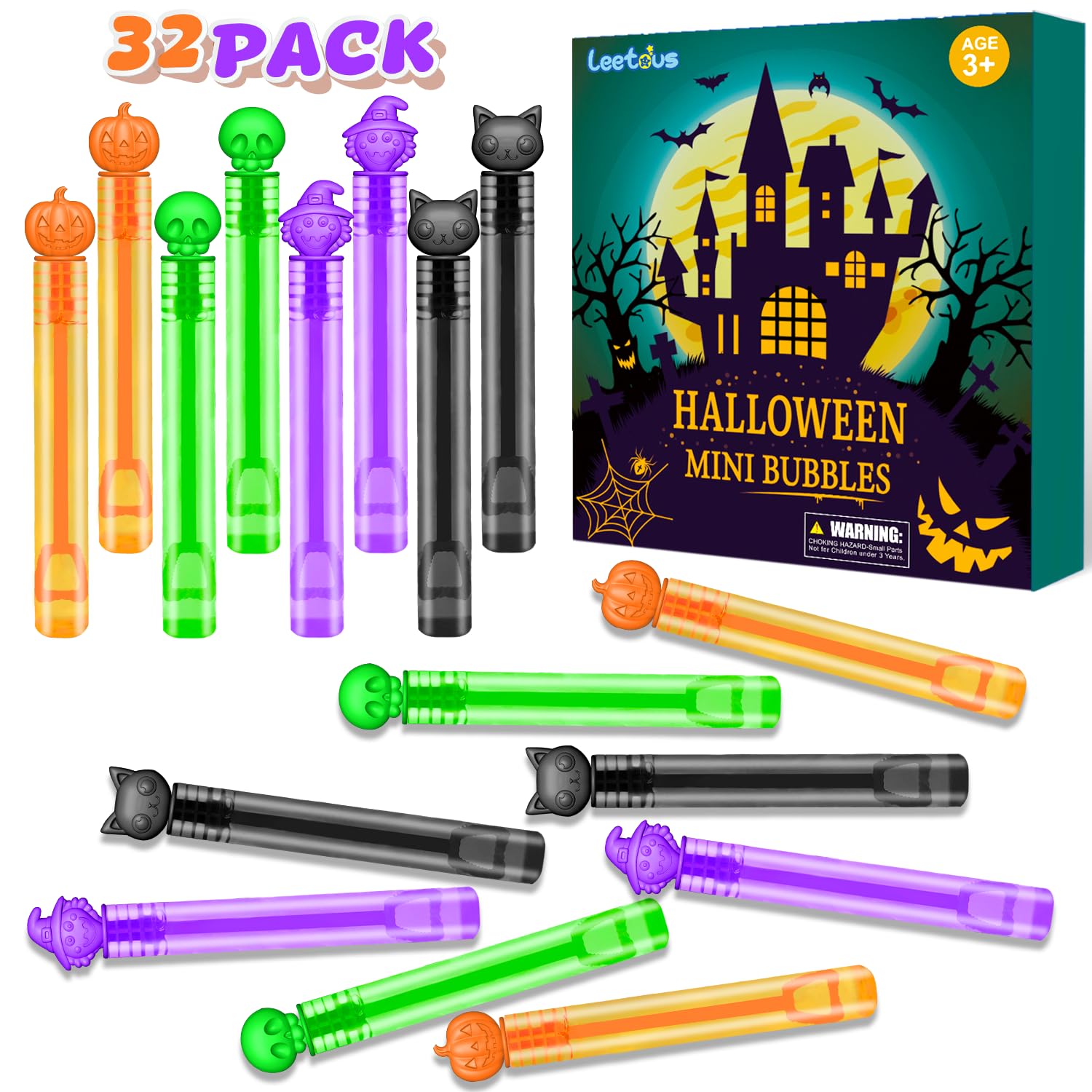 Photo 1 of Halloween Party Favors Goodie Bag Stuffers for Kids 32 PCS, Mini Bubble Wands for Toddlers, Small Boo Trick or Treat Basket Bucket Fillers, Birthday Classroom Games Activities Supplies Prizes Gifts